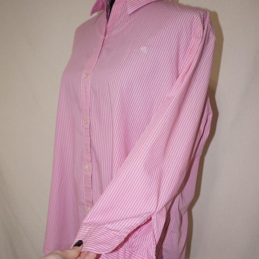 Pink and White Lauren Ralph Lauren Striped Button Up Shirt - Picture 4 of 7